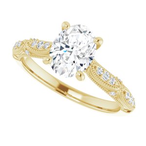 14K Yellow 8x6 mm Oval Forever Oneâ„¢ Moissanite & 1/10 CTW Diamond Engagement Ring    